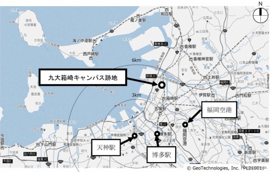 箱崎キャンパス跡地の位置。