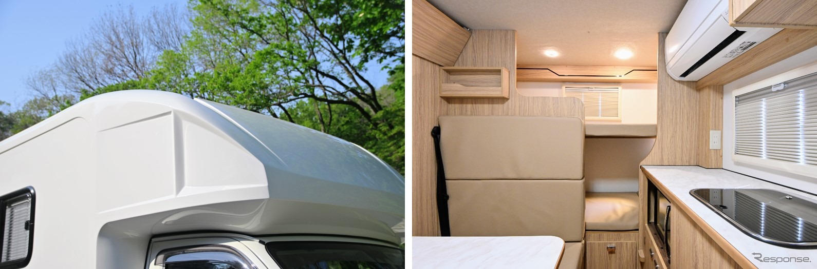 風の影響を受けにくいオーバーハング(左)と収納性も高い居住空間