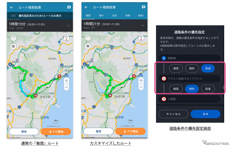 区間別に優先道路を指定したルート検索