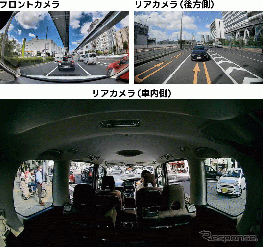 3つのカメラで前後・左右・車内を記録