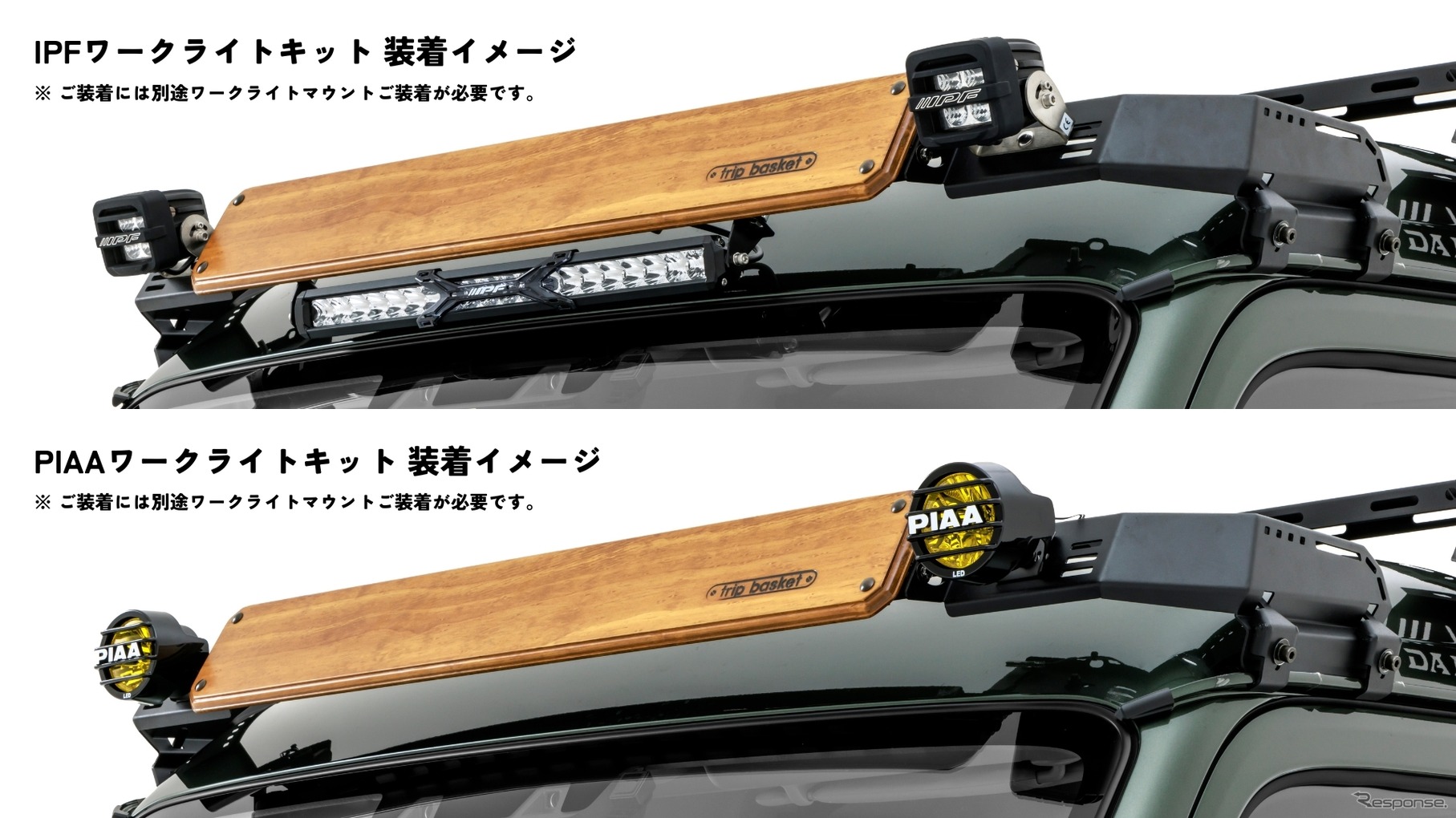 丸形・角型のワークライトを好みで装着することができる!
