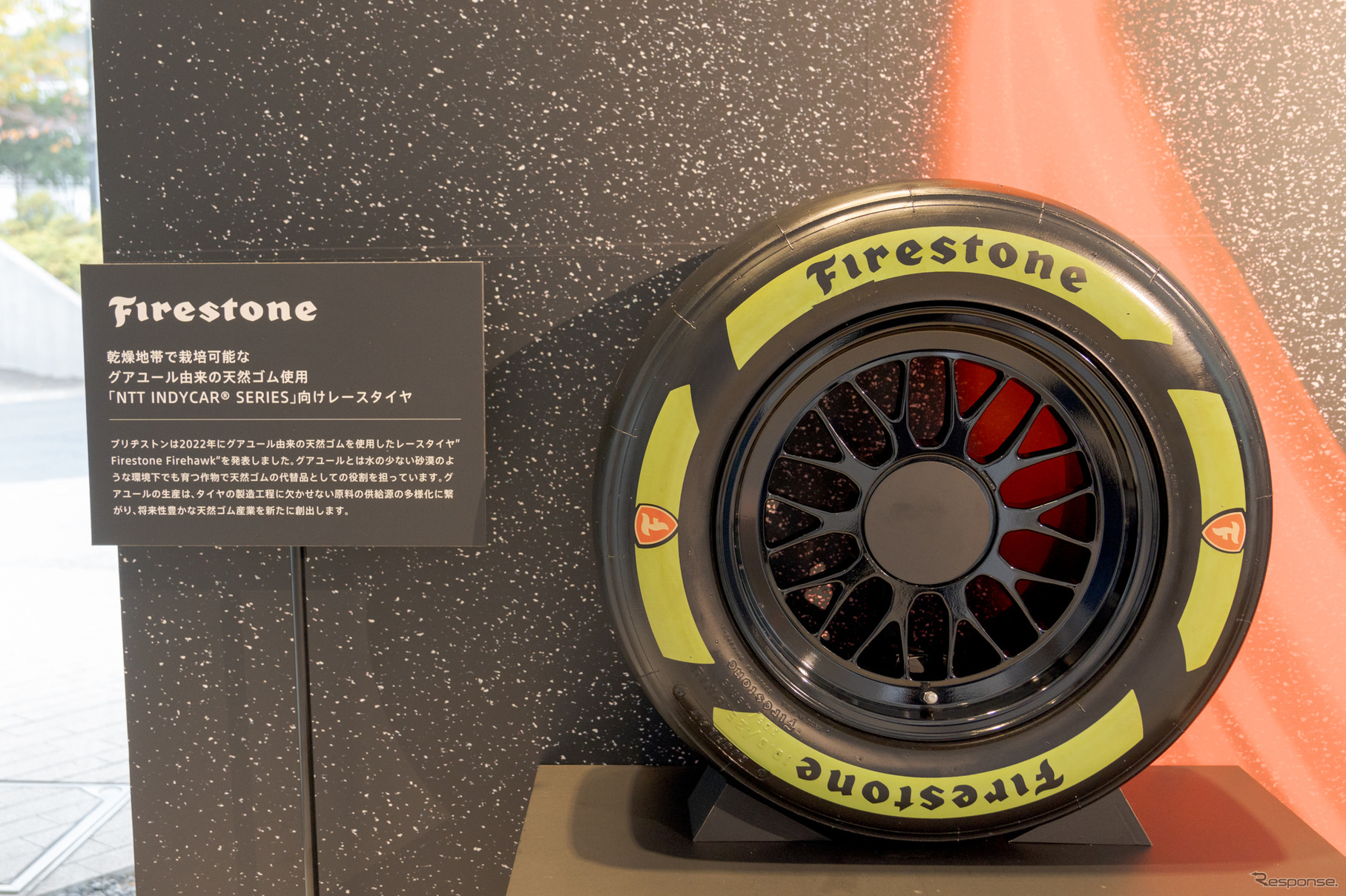 インディカーレースでは、ファイアストンブランドでグアユール由来の天然ゴムを使用したレースタイヤを使用。