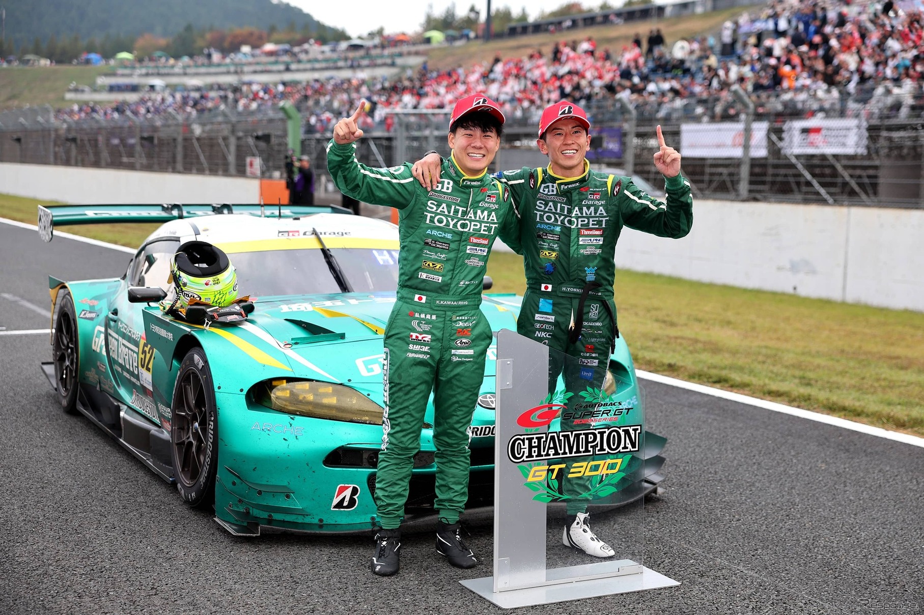 ブリヂストンタイヤ装着チームが「2023 AUTOBACS SUPER GT」GT500・GT300両クラスでシリーズチャンピオンを獲得。写真はGT300の埼玉トヨペットGreen Brave