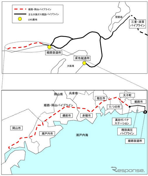 大阪ガス、姫路市から岡山市まで天然ガス高圧パイプラインを建設