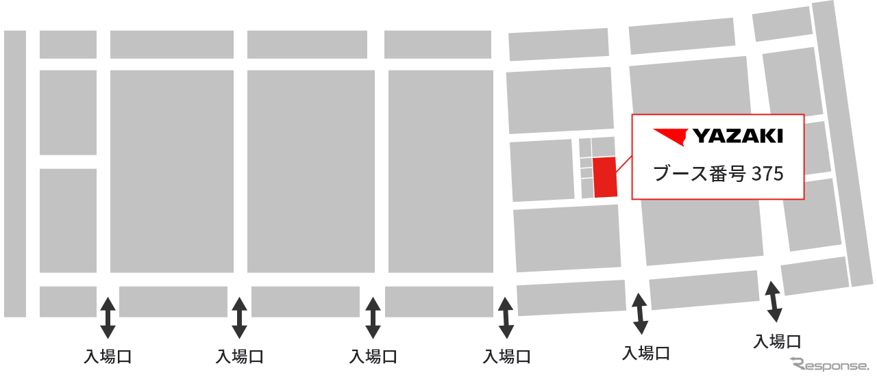 人とくるまのテクノロジー展2024 YOKOHAMAにおける矢崎総業のブース位置（ブース番号375）