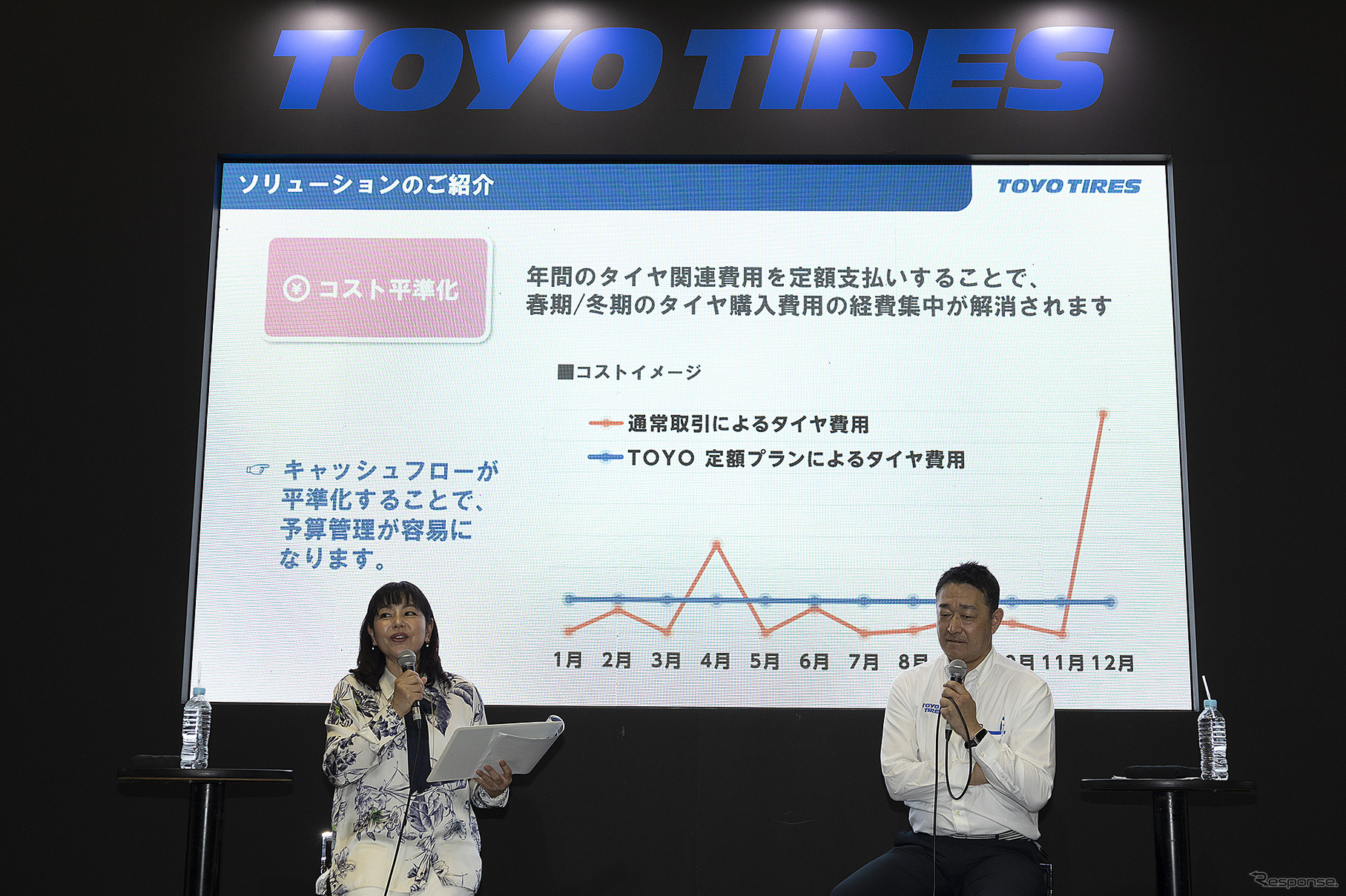 竹岡 圭氏（左）とトーヨータイヤジャパン 企画本部 企画推進部 生産財担当部長 山田 俊光氏