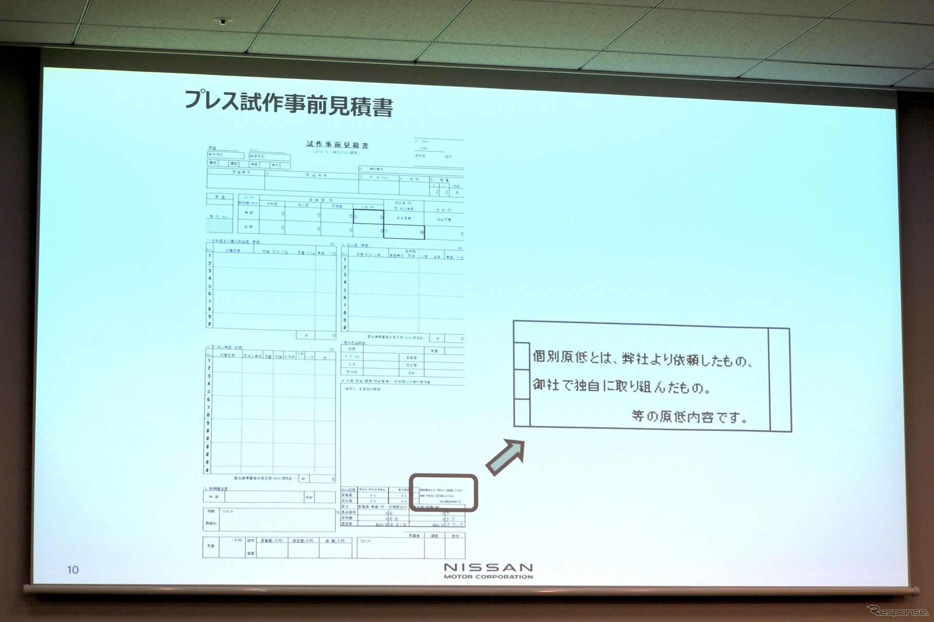A社からの見積書（日産指定のフォーマット）