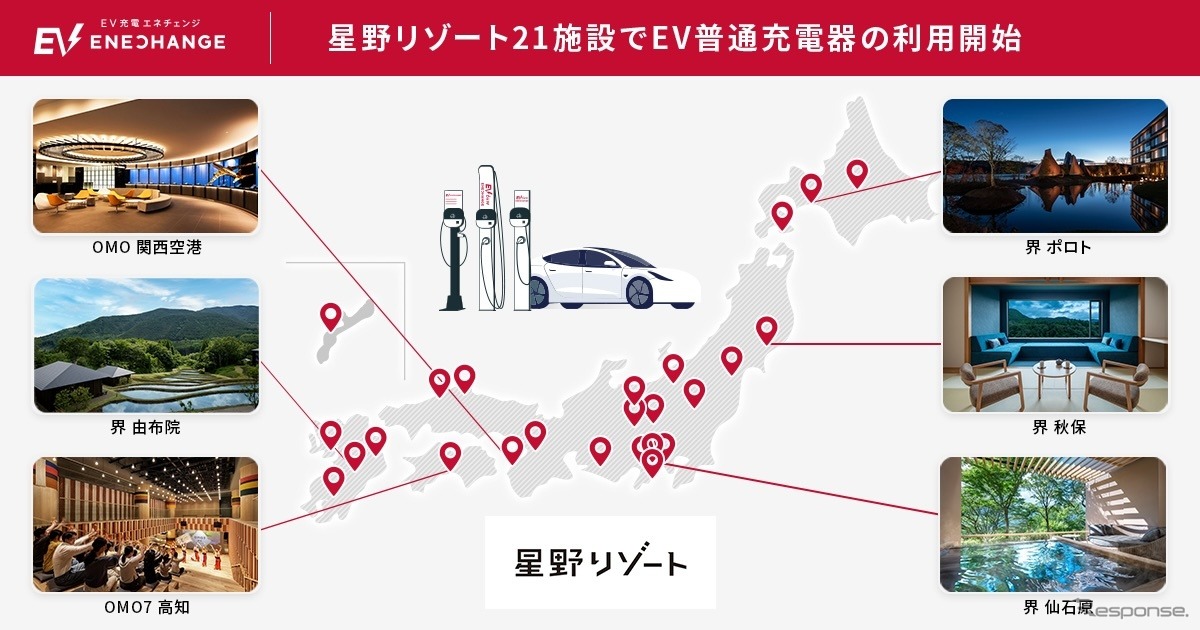 星野リゾートが全国21施設にEV充電器設置
