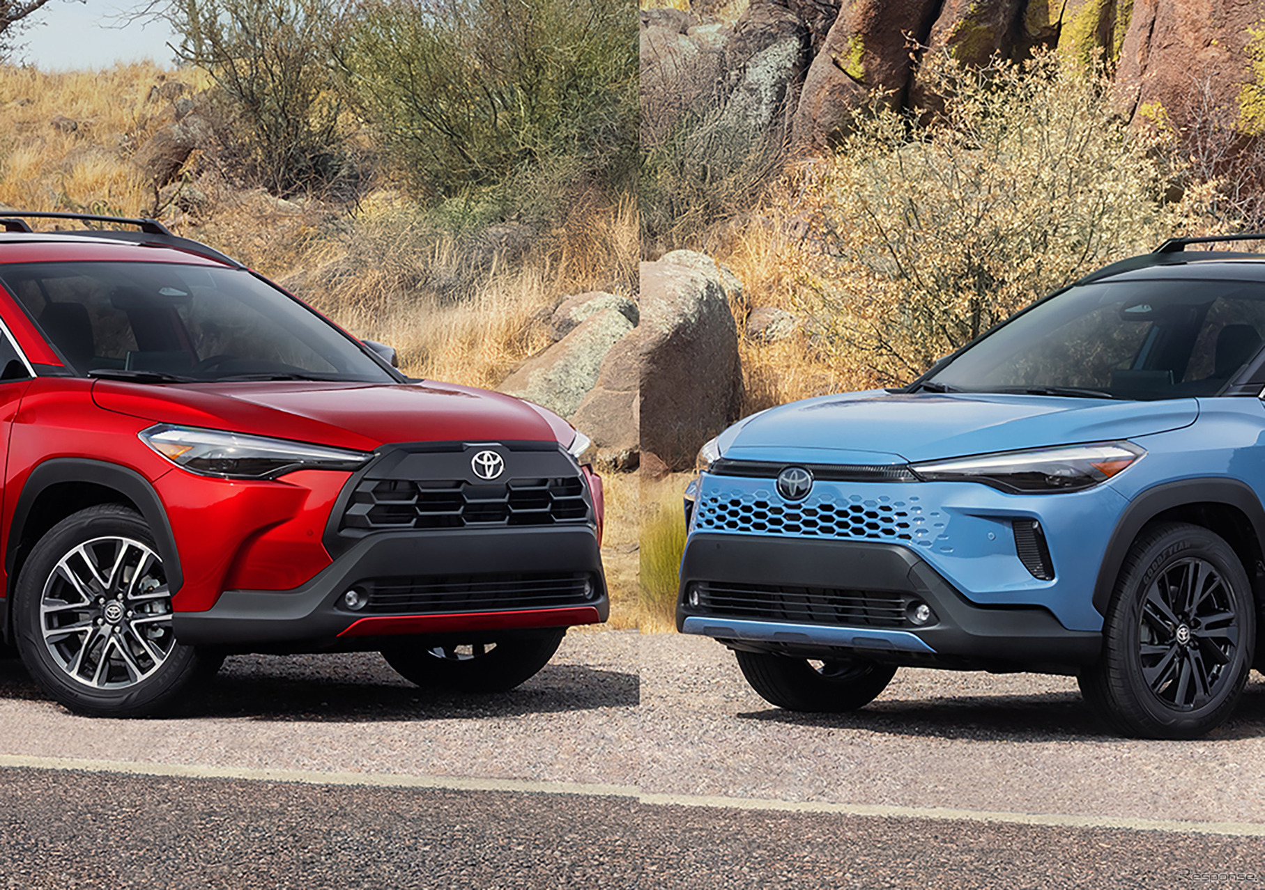 トヨタ・カローラクロス（ガソリン、左）とハイブリッド改良新型（米国仕様）