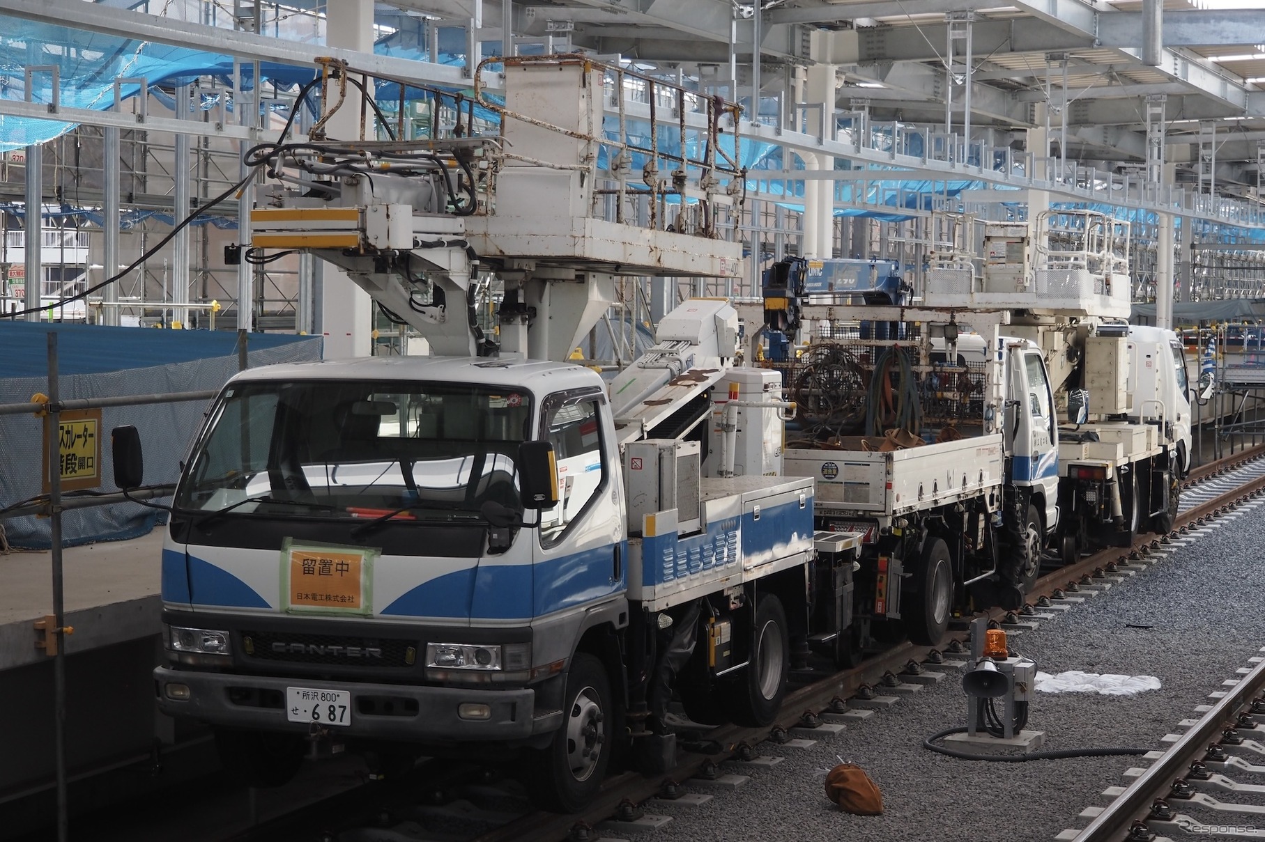 東村山駅付近連続立体交差事業施設見学会に展示された軌陸車（6月1日）