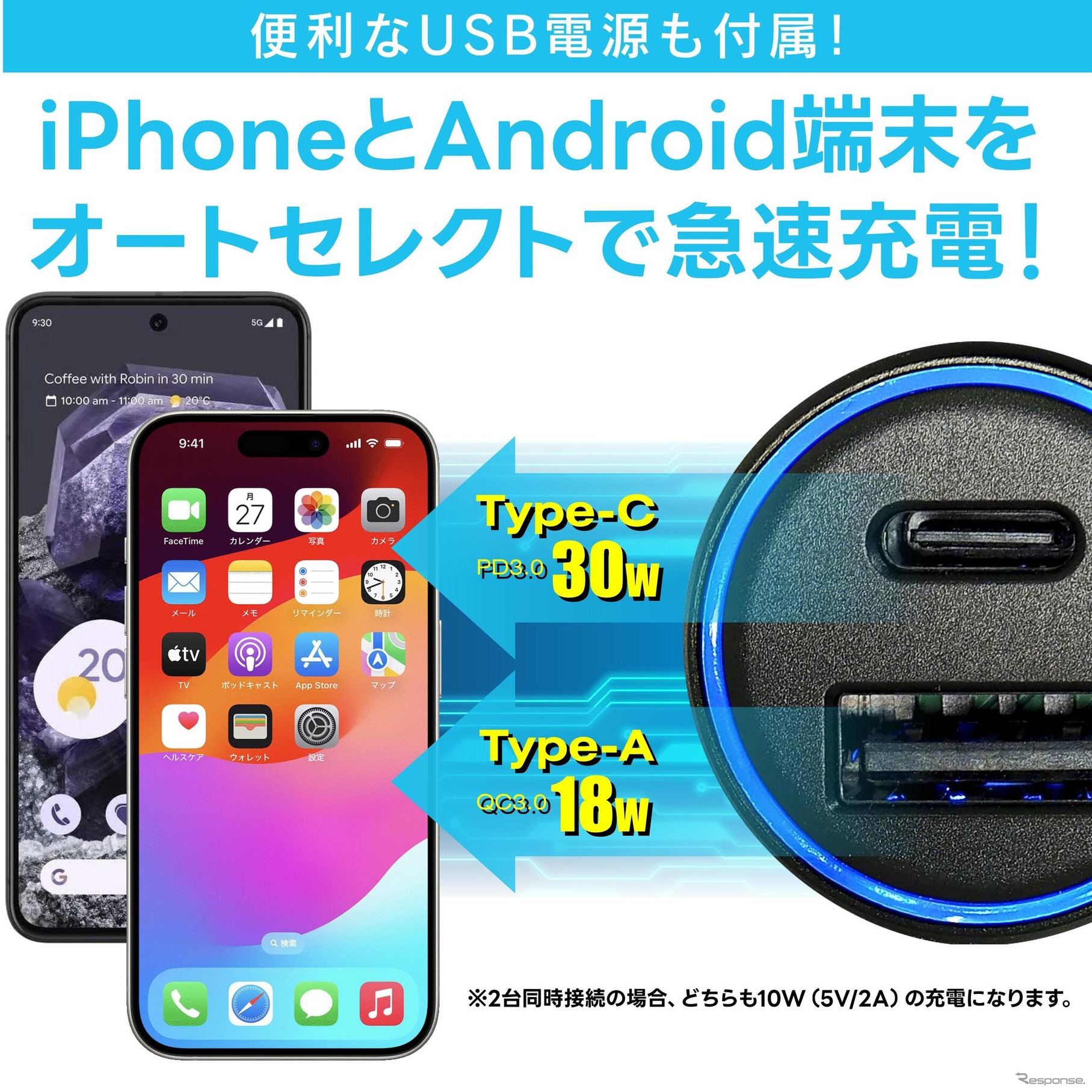 ワイヤレス充電機能付きスマホホルダー＋USB電源ユニットセット［BSA84］