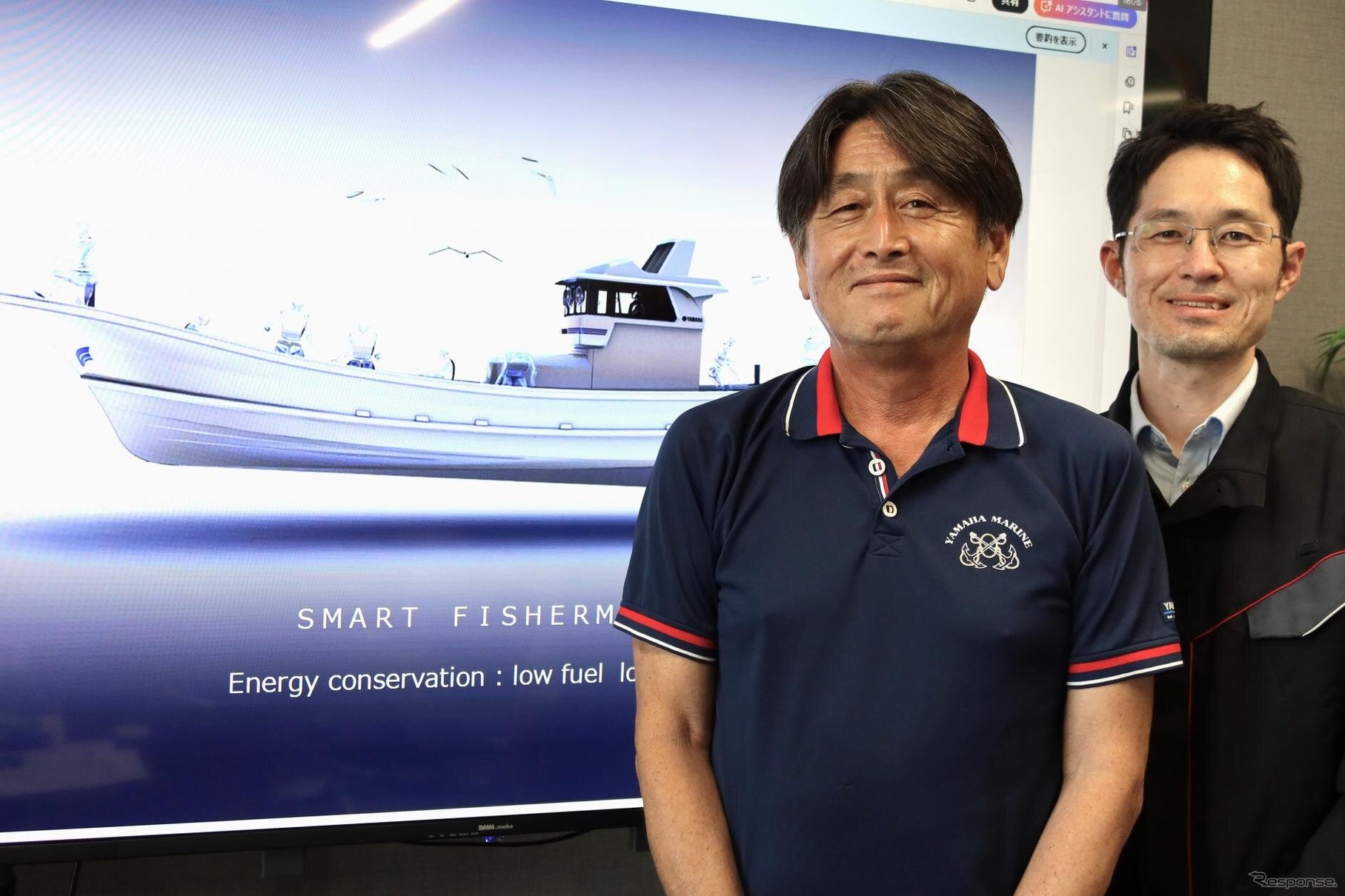 新艇開発のプロジェクトを牽引した営業担当の樹林さん（左）と、設計を担当した尾崎さん