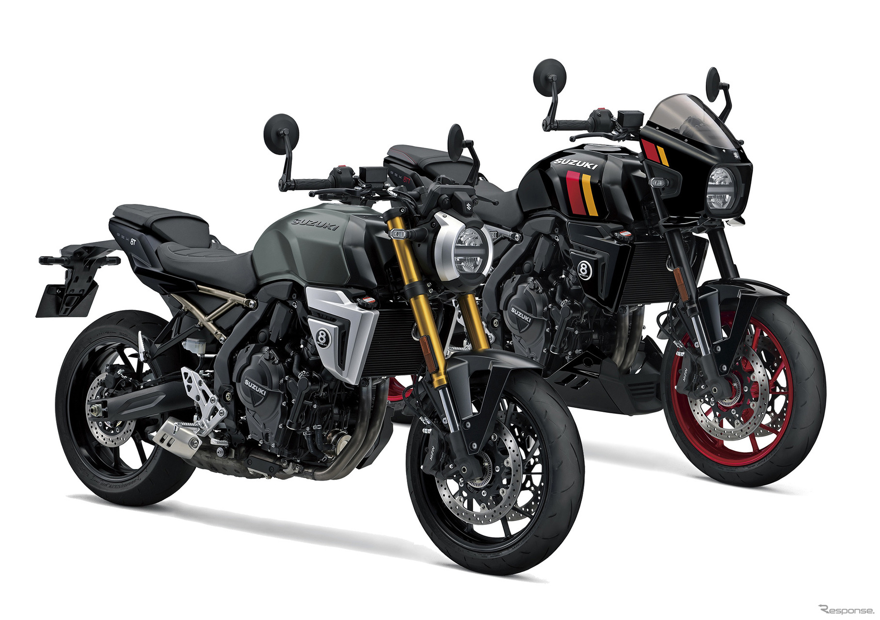 スズキの新型ネオレトロスポーツ『 GSX-8T』（手前）と『GSX-8TT』（奥）