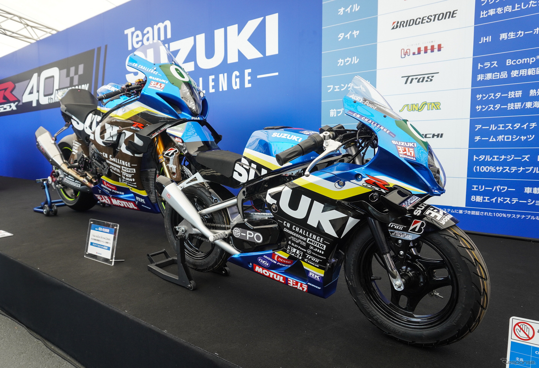 ホンモノの8耐マシン「チームスズキCNチャレンジ」のGSX-R1000R（奥）と「CNチャレンジミニ」（手前）