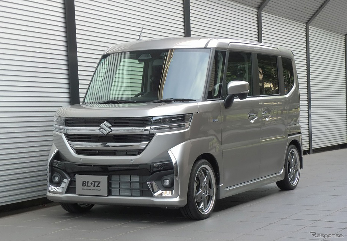 ブリッツ DAMPER ZZ-R　スズキ・スペーシア4WDモデル装着例（基準車高：フロント 21mmダウン / リア 16mmダウン）