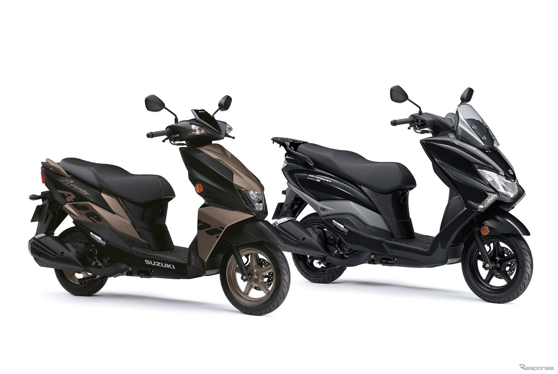 新色のスズキ アヴェニス125（左）とバーグマンストリート125EX