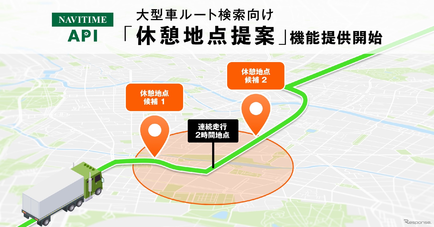 『NAVITIME API』大型車ルート検索の休憩地点提案機能