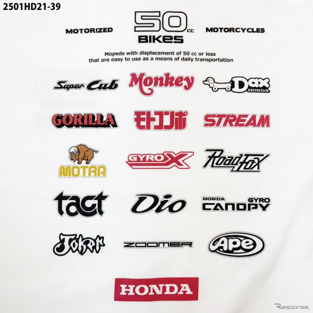 ホンダの50ccの名車たちのロゴを集めた特別Tシャツ「50cc BIKES」