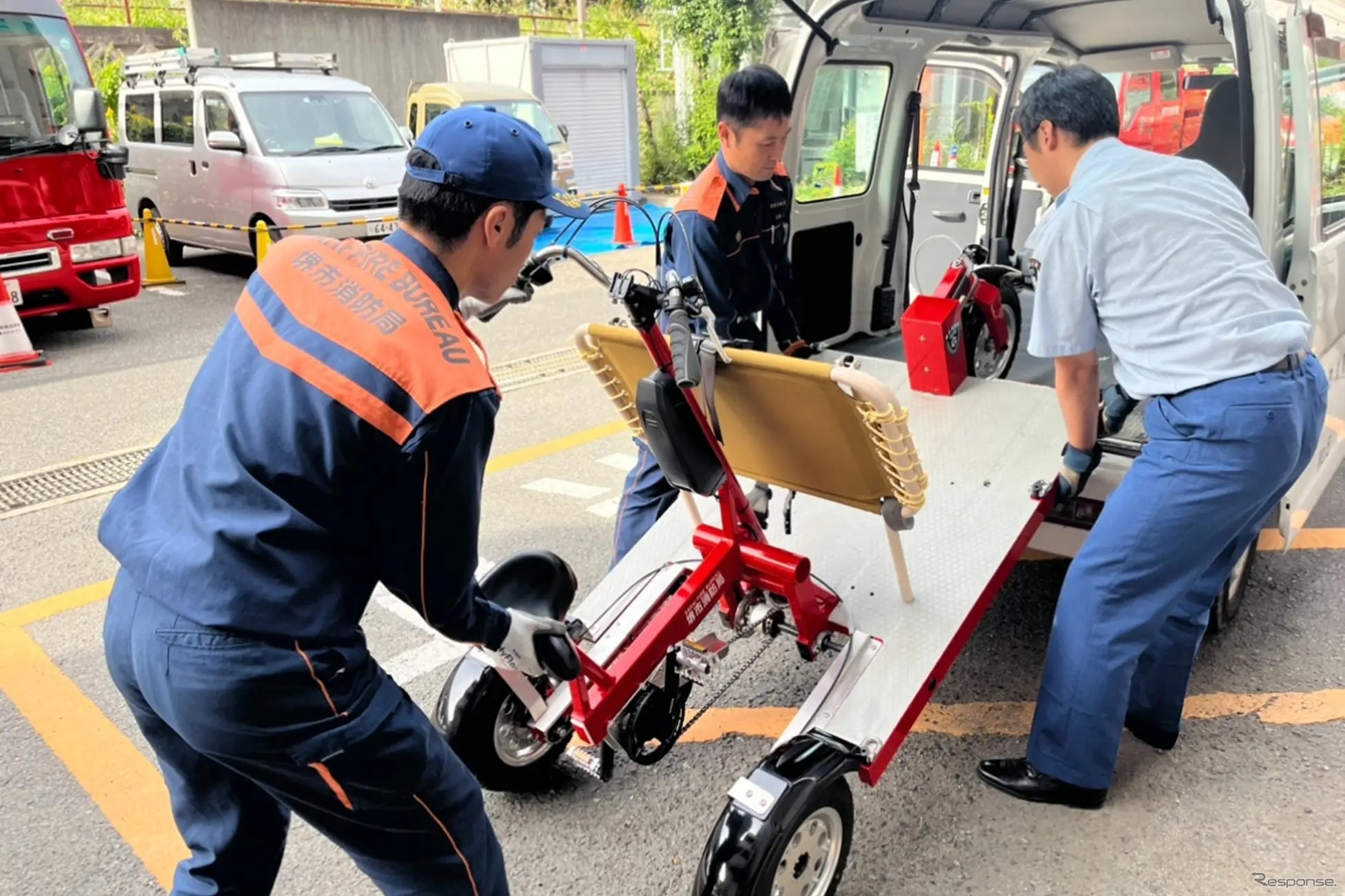 サカイサイクルのレスキューバイク：軽自動車に積載可能。派遣先への移動も容易