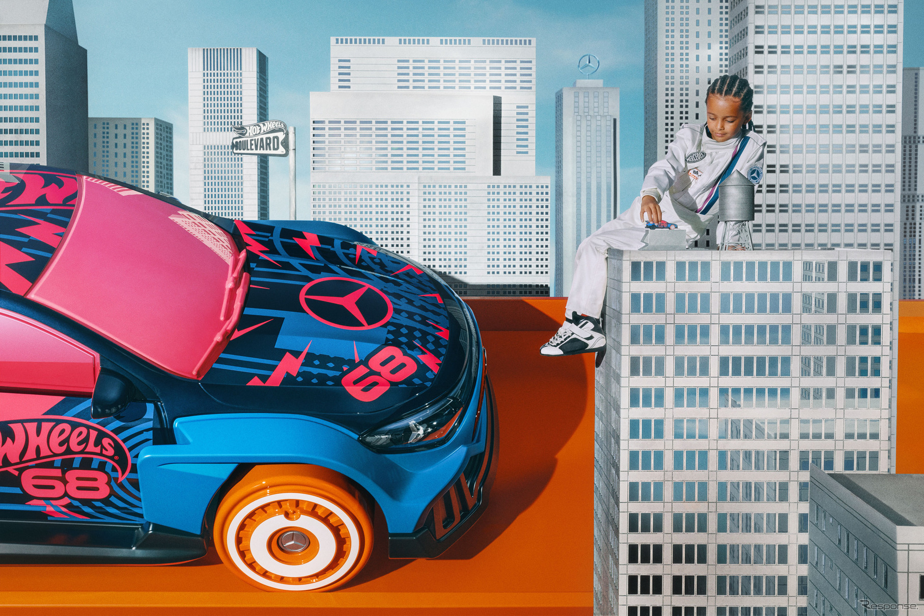 新型メルセデスベンツ『CLA』のアート作品。実物大「Hot Wheels」に