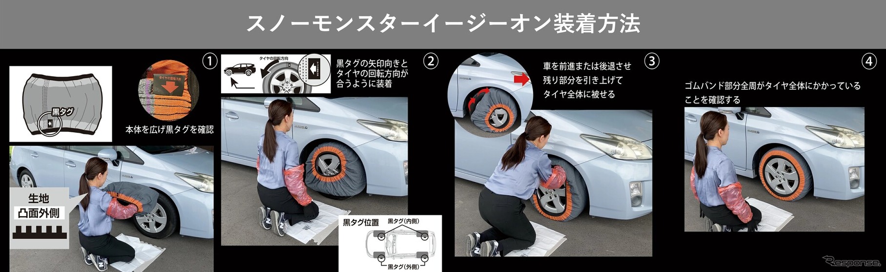 プロスタッフの布製タイヤチェーン「スノーモンスター・イージーオン」