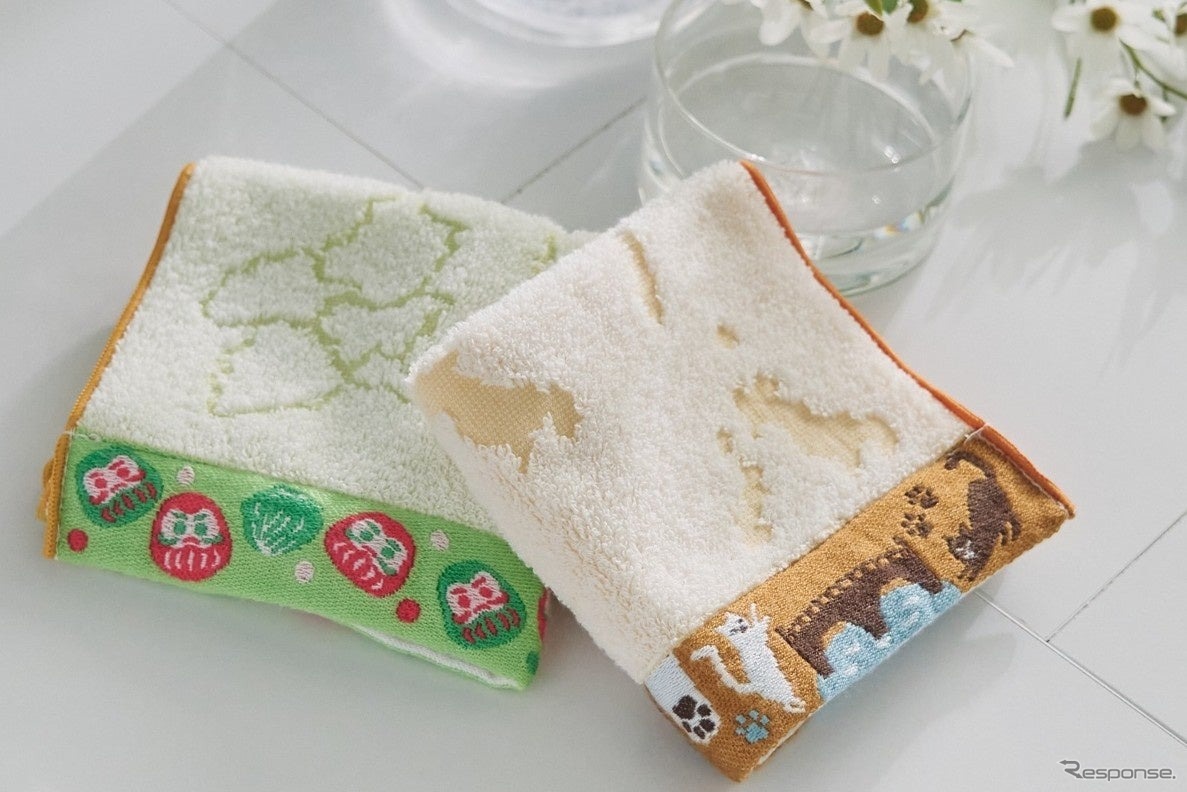 写真左：群馬県（だるま×キャベツ）、写真右：長崎県（尾まがり猫×めがね橋）