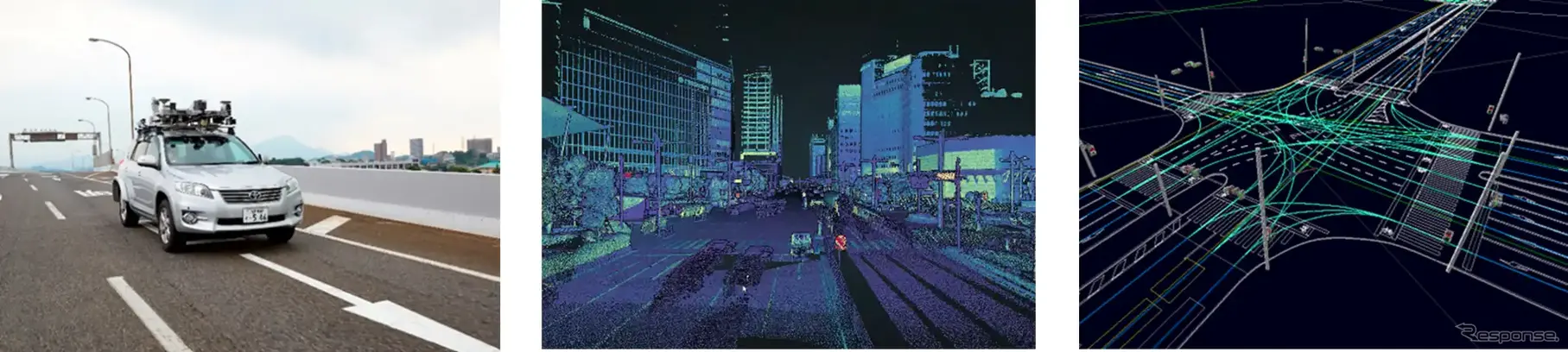 計測車両にて周囲の環境を点群データとして取得して高精度地図データとして整備