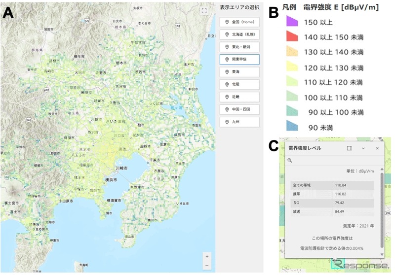 電界強度マップの表示例　