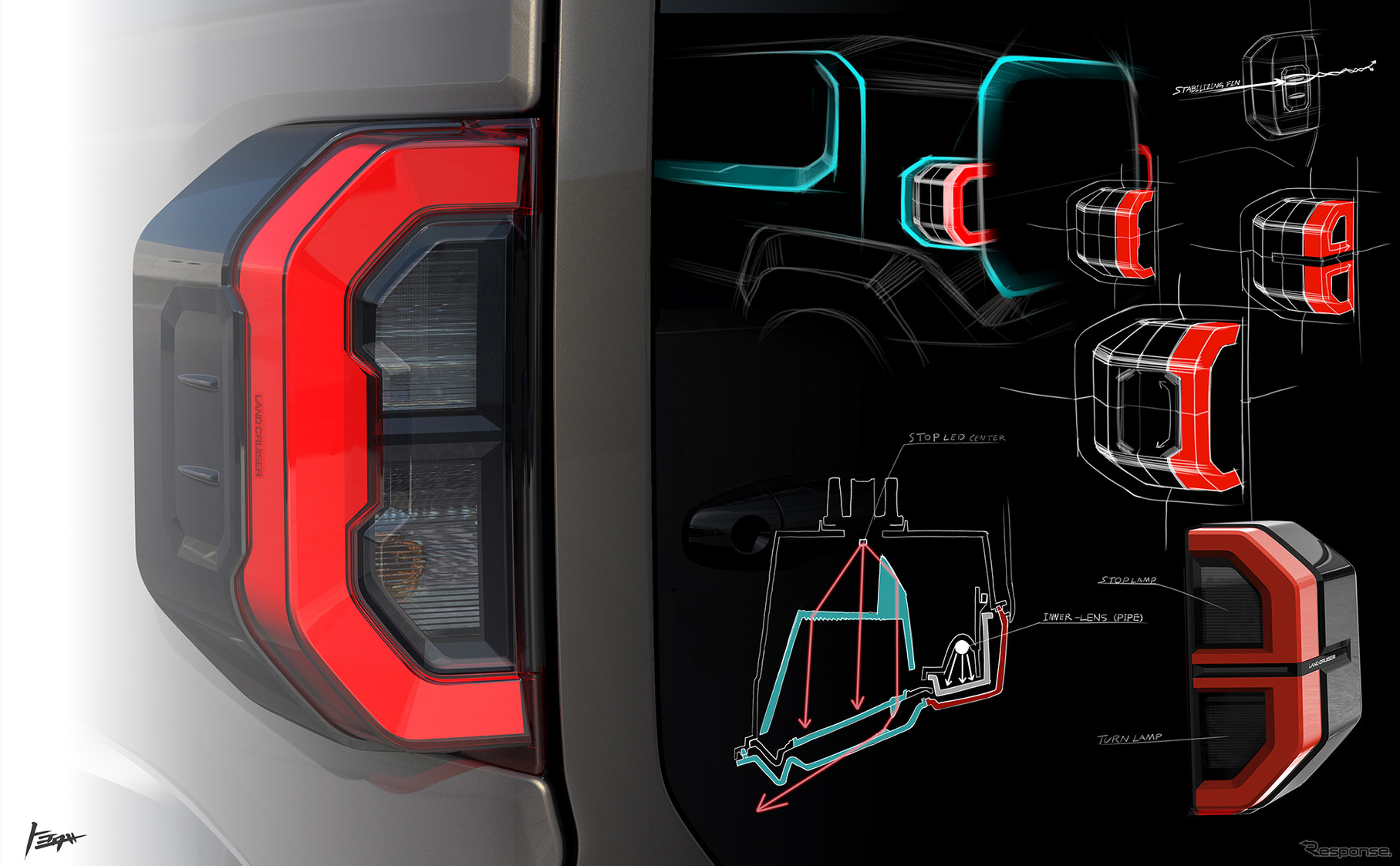 トヨタ ランドクルーザーFJのリアコンビネーションランプのデザインスケッチ