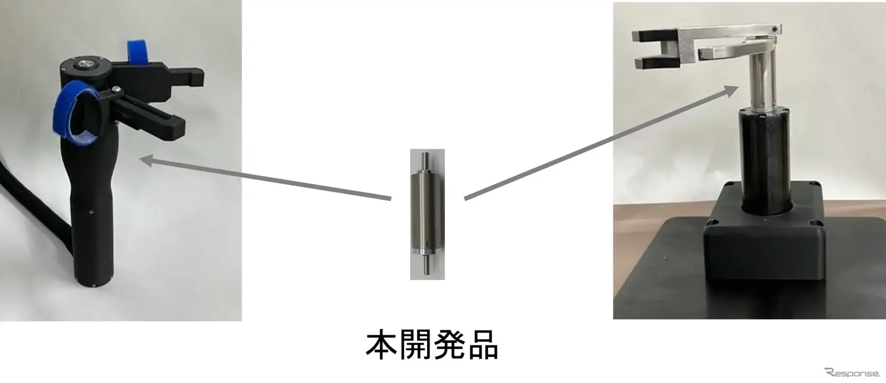触覚伝達装置の例（左：手術操作用ハプティックシステム、右：搬送ロボット用力検知グリッパ）