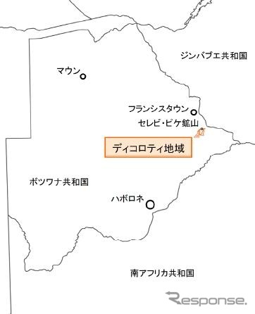 ニッケル、プラチナなどが対象の共同探鉱調査地域位置図