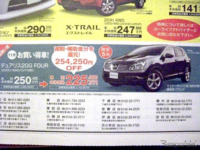 ●デュアリス２０G FOUR ●北海道日産011-721-5523 ●中央店011-252-2323、西店011-611-1231、他１７店 ●11/14〜11/15、11/21〜11/23 ●ベアージラフ