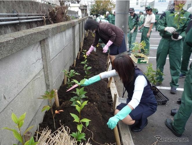 植樹の様子（中原工場）