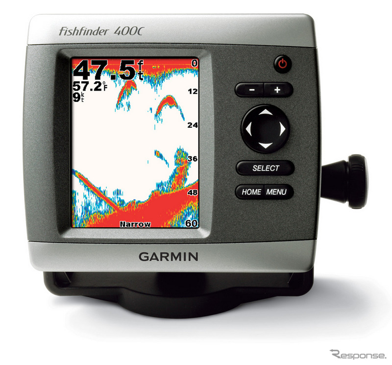 カラー液晶を持つ魚群探知機のfishfinder 400C。