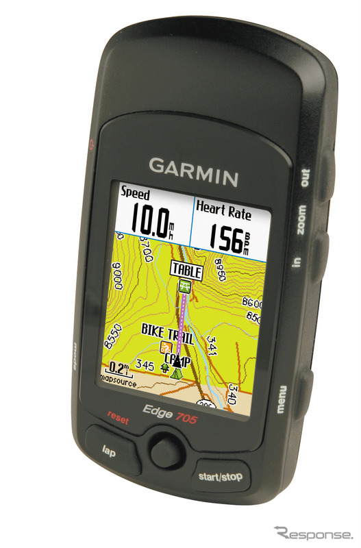 Edge 705。自転車用途に特化したGPSデバイス。microSDカードスロットに地図データを差し込めばナビゲーションも可能。