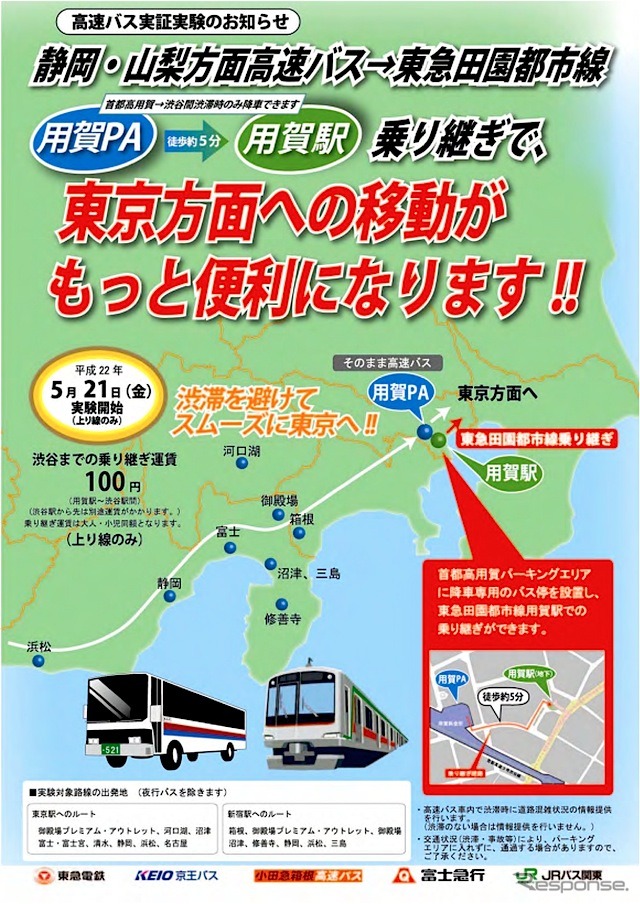 用賀PAで高速バスから東急田園都市線への乗り継ぎ実証実験