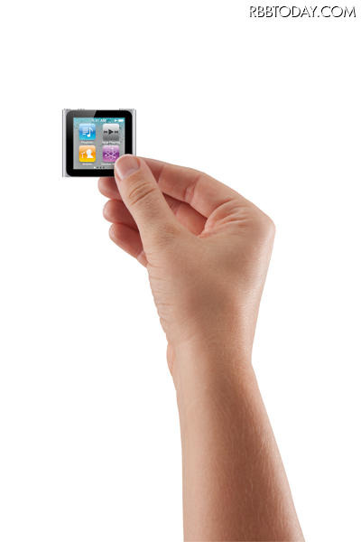 マルチタッチ画面となったiPod nano。大幅に小型・軽量化 マルチタッチ画面となったiPod nano。大幅に小型・軽量化
