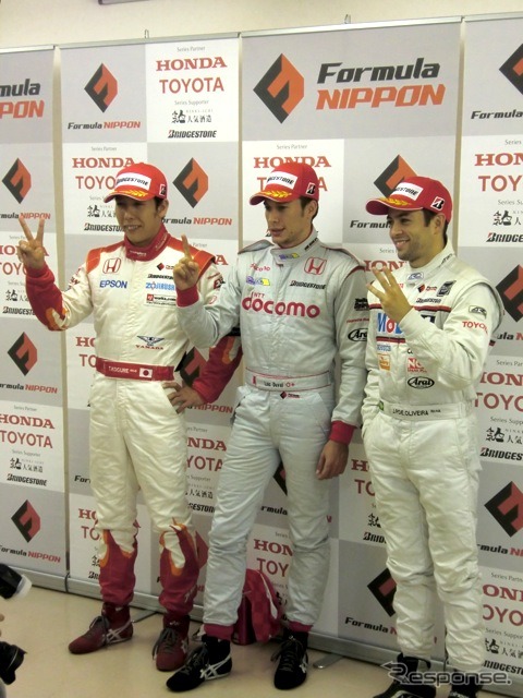 予選のトップ3が、現在ポイント上位。向かって左から小暮（31点）、デュバル（28点）、オリベイラ（28点）