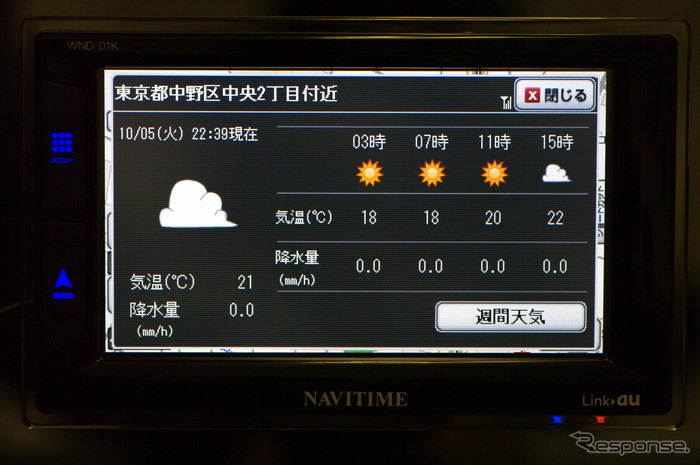 現在位置や目的地の天気情報も入手できる