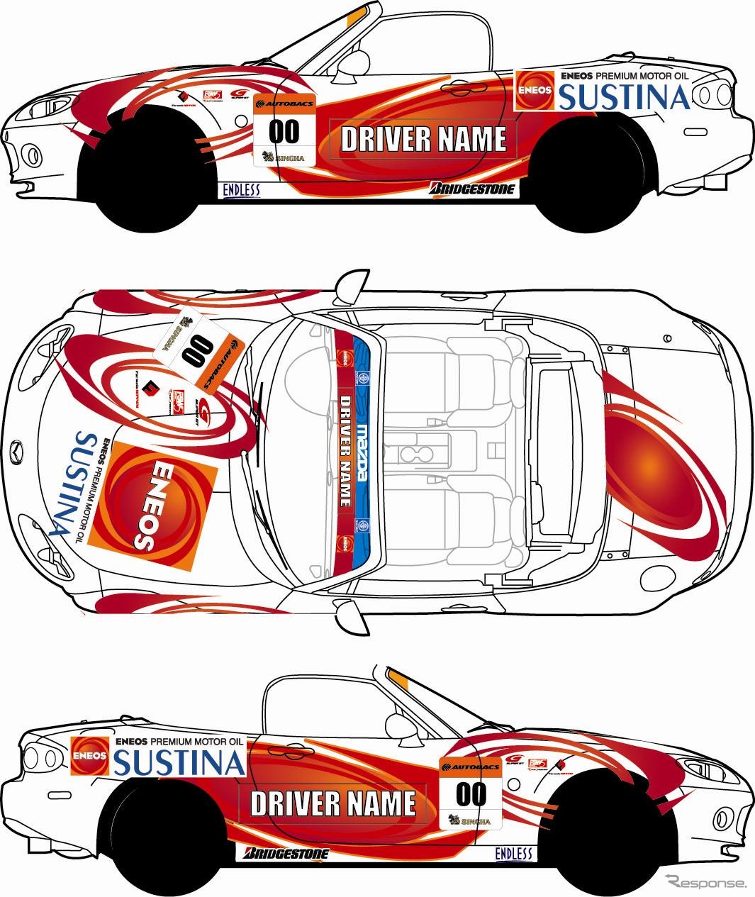 ENEOS SUSTINAペイントが施された ロードスター