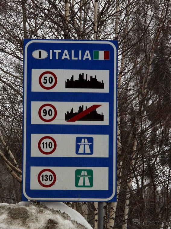 イタリア国境に表示された各道路の制限速度