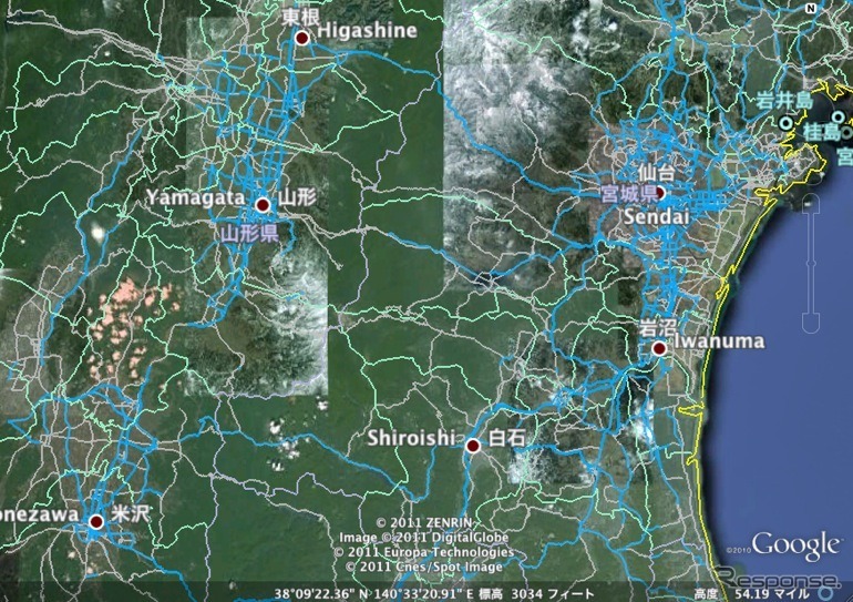 インターナビの通行実績情報を、通行可能な道路の参考情報としてGoogleEarth上に公開