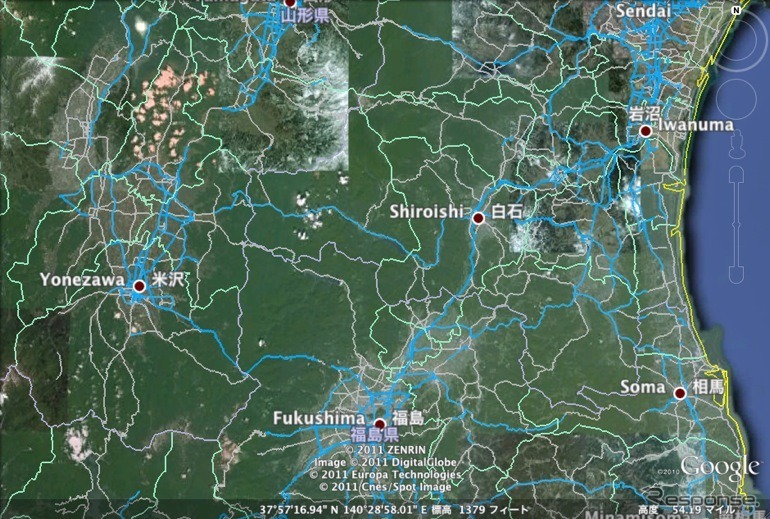 インターナビの通行実績情報を、通行可能な道路の参考情報としてGoogleEarth上に公開