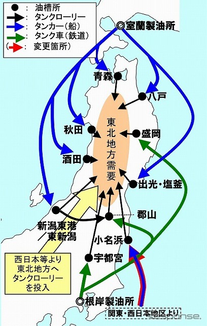 東北地方への供給体制イメージ図（3月30日15時）