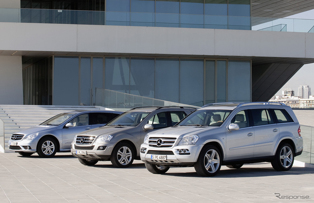 メルセデスベンツのSUV。左からRクラス、Mクラス、GLクラス