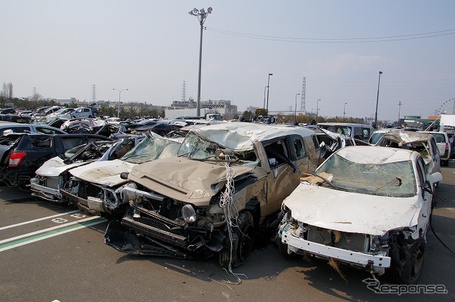 津波の被害を受けた仙台市にあるトヨタのモータープール