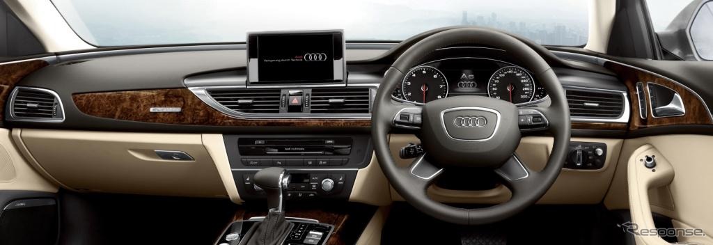 アウディ A6 新型　中央のエアコンの吹き出し口に”包丁”のモチーフがみられる。