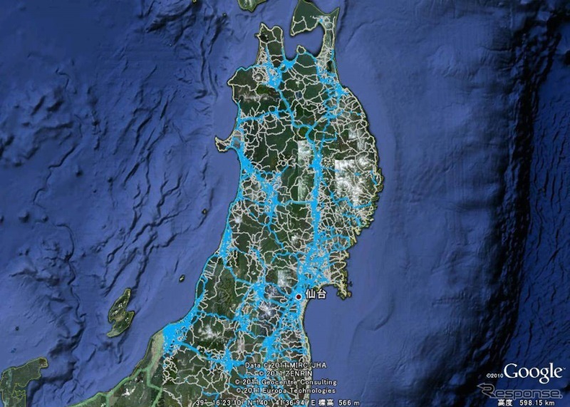 東日本大震災でのインターナビによる取り組み「通行実績情報マップ」（イメージ）