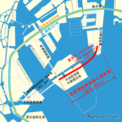 東京港臨海道路の中央防波堤外側埋立地～江東区若洲 の延長約4.6kmが開通する