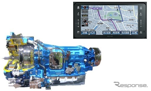 商用車用ハイブリッド・オートマチックトランスミッション・システム（左下）とトヨタ純正日本向けHDDボイスナビゲーションシステムNHZA-W61G